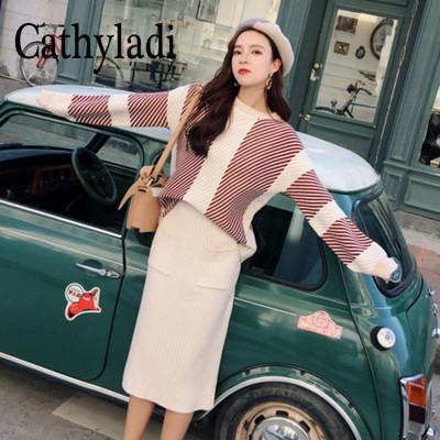 CATHYLADI Áo len mỏng Váy Frosty Style Set Phụ nữ Xu hướng thời trang Phụ nữ Tính khí Net Set màu đỏ