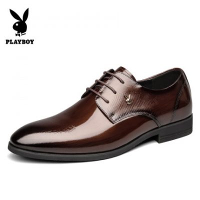 Giày nam Playboy mùa đông kinh doanh giày công sở da nam British ren lên giày cưới nam da sáng