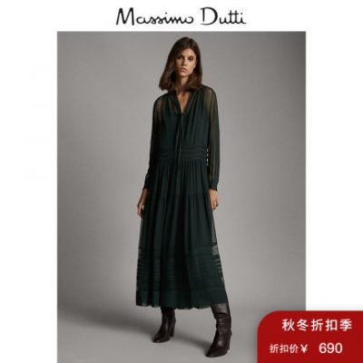 Khuyến mãi mùa thu và mùa đông Massimo Dutti nữ phổ biến áo dài cổ chữ A váy dài cổ tích khí chất 06654689594