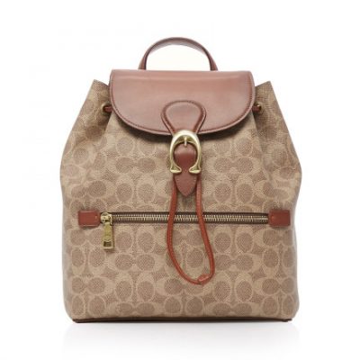 COACH / Coach 19 Autumn Winter Orange Brown Logo Presbyopia Retro Fashion EVIE Ba lô Túi