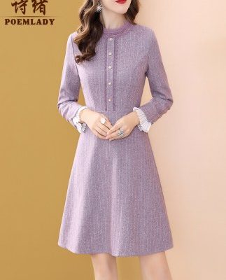Váy dài tay màu tím nhỏ xinh của Shixu dài mùa đông dài phần 2019 mới váy chữ A mỏng 51016