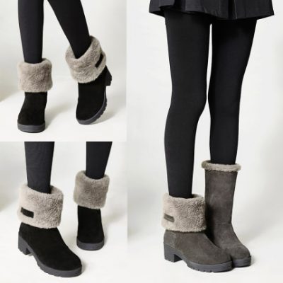 Giày lông cừu nữ tất cả trong một mùa đông ấm áp cộng với nhung ống giữa ngắn, giày da không thấm nước, giày cotton 2018 mới