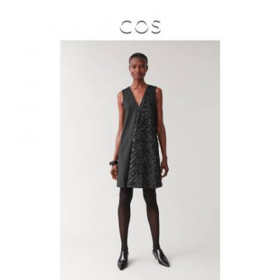 Đầm cổ yếm đính cườm cổ chữ COS COS Đầm đen 2019 Sản phẩm mới 0801598001