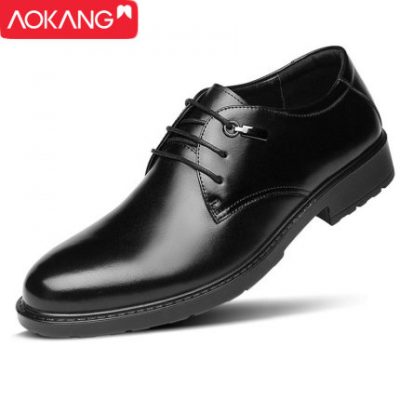 Giày nam Aokang mùa thu và mùa đông kinh doanh giày nam da Anh cộng với giày nhung ấm áp