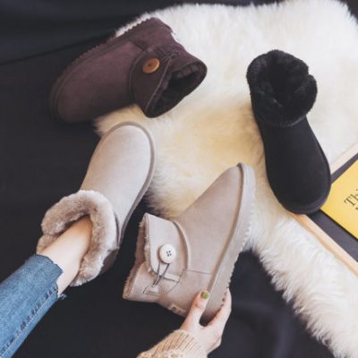 Áo lông cừu một đôi giày tuyết nữ 2019 thời trang mới giày cotton ống ngắn mùa đông cộng với giày nhung mùa đông hoang dã của Hàn Quốc