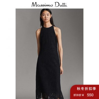 Khuyến mãi Massimo Dutti của phụ nữ mùa thu và mùa đông đầu mùa thu ren đen dập nổi váy của phụ nữ 06634641800