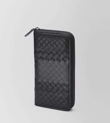 BOTTEGA VENETA Ví đen nam dệt thoi dài