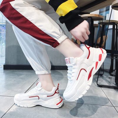 Giày Daddy giày nam mùa đông 2019 mới in xu hướng thể thao nam hoang dã và giày lưới màu đỏ giày đế xuồng cho nam