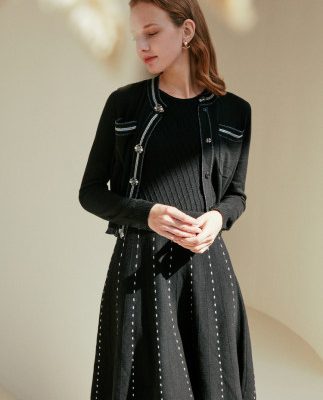 Yinger thơ nữ quần áo 2019 mùa đông mới nhỏ nước hoa phong cách dụng cụ phong cách váy dệt kim mỏng 2 bộ