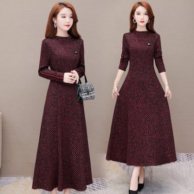 Váy dài nữ với áo khoác mới 2019 thu đông phiên bản Hàn Quốc thắt lưng mỏng và dài qua đầu gối cộng với váy nhung thủy triều