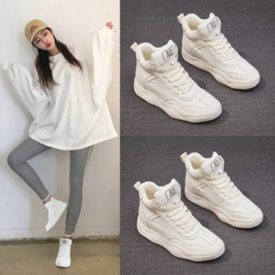 2019 giày cao mới thể thao cao cấp giày mùa đông hoang dã mùa thu và mùa đông cộng với giày nhung cotton giản dị cha trắng giày nữ