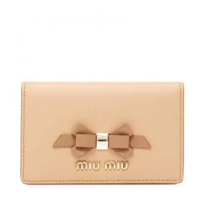 MIU MIU / Miao Miao Cổ điển nhiều màu da bò Sweet Bow Logo Logo Ladies Short Card Case