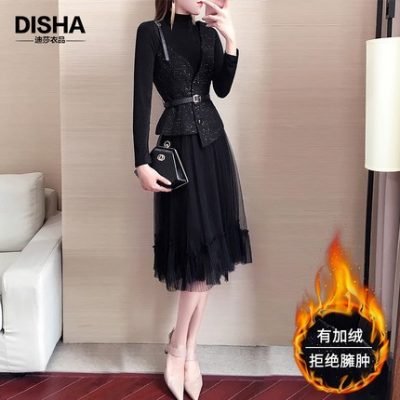 Bộ đồ liền thân hai mảnh phù hợp với quần áo nữ nhỏ thơm 2019 mới mồi mùa đông mùa đông đầm nữ mùa thu và khí mùa đông