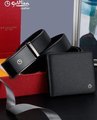 Jinlilai Mới Thắt lưng chính hãng Hộp quà tặng Bộ nam Ví da ngắn Thắt lưng nam Thắt lưng nam