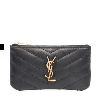 SAINT LAURENT / YSL / Saint Laurent Nhiều màu da bò Khâu Logo Ví nữ Zip