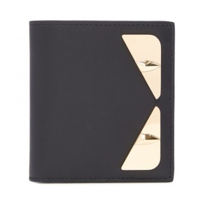 FENDI / Fendi 19 mùa thu và mùa đông bằng da màu đen kim loại nhỏ mắt quái vật cá tính thời trang nam ví ngắn