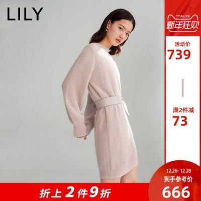 LILY2019 Mùa đông Mới Phụ nữ Tính khí Lantern Lantern Slim Slim Đáy dệt kim dài tay Váy 7322