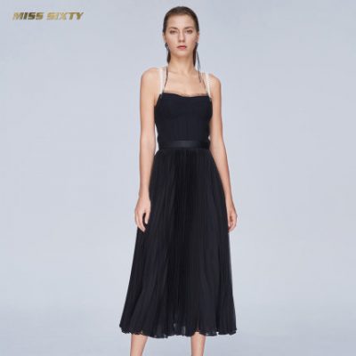 Hoa hậu Sixty 2019 thu đông mới phong cách eo đen Hepburn kiểu váy dài đính ngọc trai đầm đầm nữ