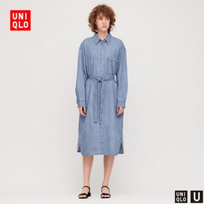 [Hợp tác thiết kế] Áo sơ mi nữ denim (Sản phẩm đã giặt) (Áo dài tay) 426031