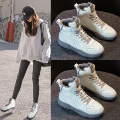 2019 giày thủy triều mới mùa thu đông cộng với giày nhung cotton hoang dã đôi giày trắng nhỏ thể thao giản dị giày giầy bố