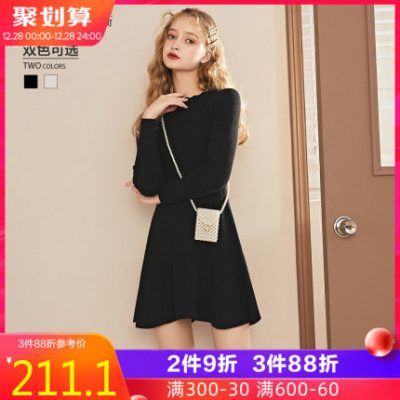 Rakucho vòng cổ eo đầm 2019 mùa thu mới của phụ nữ hai tông màu thanh lịch dài tay dệt kim