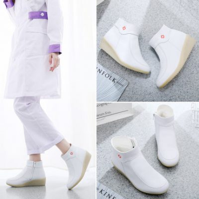 Giày y tá trắng cotton nữ mùa đông mềm mại cộng với nhung không khí đệm ủng mùa thu và mùa đông dày đáy làm tăng sự khử mùi thoáng khí cho đôi chân không mệt mỏi