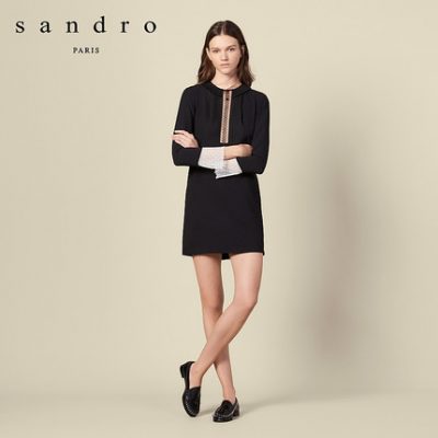 Sandro2019 mùa thu và mùa đông mới của phụ nữ màu ren tay áo ngắn váy thanh lịch SFPRO00583