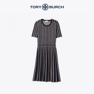 TUR BURCH Tang Liboqi 19 chiếc nhẫn đôi mùa thu và mùa đông của phụ nữ in váy dệt kim ngắn tay 61839