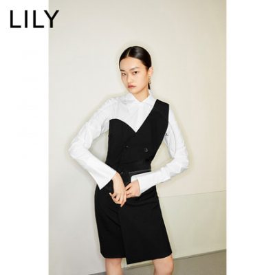 LILY2020 mùa xuân mới thiết kế bất đối xứng của phụ nữ váy giả hai mảnh thắt lưng 120100C7202