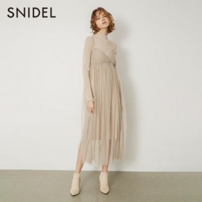SNIDEL2019 mùa thu và mùa đông khí chất mới cổ tích vải tuyn sling đan váy phù hợp với SWNO194056