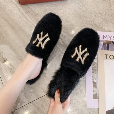 Dép cotton nữ mặc nhà thời trang hoang dã Phong cách Bắc Âu Dép lê nữ mùa đông thoải mái mùa thu mẫu