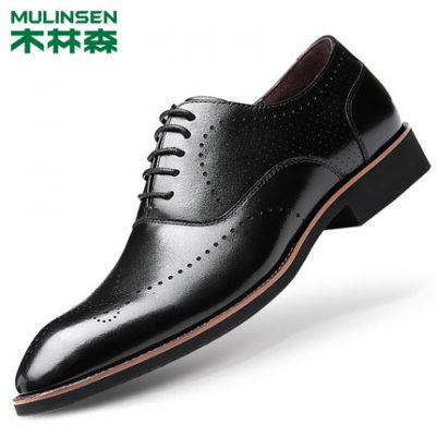 Mu Linsen Dress Brock giày nam mùa xuân kinh doanh thường giày nam da tròn đầu giày Anh Hàn Quốc