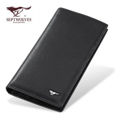 Ví bảy con sói nam dài phần da siêu mỏng dây kéo ví Hàn Quốc da mềm trẻ trung lớp da đầu tiên đa chức năng