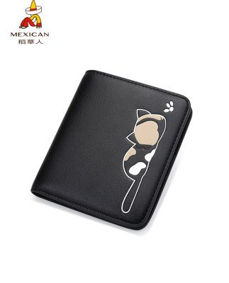 Ví Scarecrow Phụ nữ ngắn mỏng Hàn Quốc Sinh viên hai lần nhỏ tươi cá tính Dễ thương đa chức năng Da đơn giản