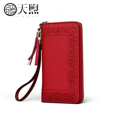Pmsix2019 Mới Handmade Handmade Purse Nữ Long Zipper đỏ Phong cách dân tộc Lady Ly hợp