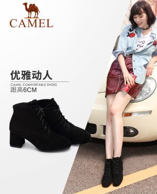 Giày nữ lạc đà 2019 mùa đông thời trang mới da lộn Giày nữ thanh lịch dây kéo hiện đại dây cao gót ngắn