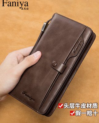 Ví nam Dây kéo dài Da Ly hợp Đa năng Trình điều khiển Thẻ Chủ thẻ Da bò Thanh niên Ví nam