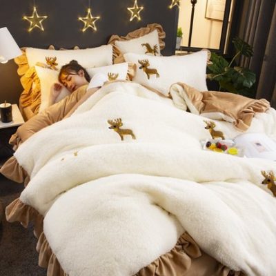 Lamb flannel bé nhung bốn mảnh nữ san hô nhung tấm chăn bao gồm hai mặt lông cừu mùa đông giường