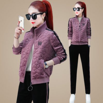 Áo len nữ dày cộng với nhung 2019 mới mùa thu đông mùa đông thể thao nhung vàng áo khoác nữ mùa đông