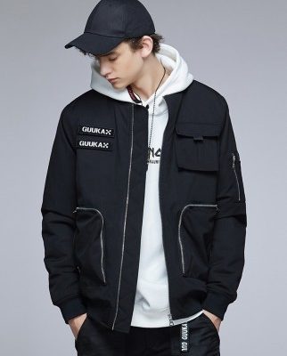 Guuka cotton dày nam thương hiệu mùa đông thanh niên hip-hop màu đen dụng cụ áo khoác cotton nam lỏng lẻo