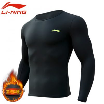 Li Ning cộng với quần áo nhung tập thể dục dày mùa thu và mùa đông chạy thể dục quần áo dài tay thể dục quần áo thể thao nhanh khô