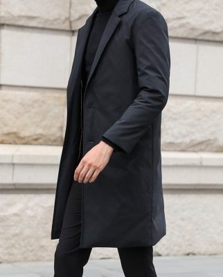 Mùa đông nam mid-down xu hướng áo khoác nhẹ Hàn Quốc phù hợp với cổ áo trench coat qua đầu gối kinh doanh áo khoác dày