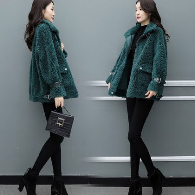 Áo lông cừu cho phụ nữ áo dài trung bình lông của phụ nữ lông cừu một hạt nhung 2019 mới Lông xù