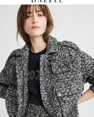 DAZZLE đất 2020 mùa xuân mới ve áo pha trộn len lông ngắn 2C1G1011E