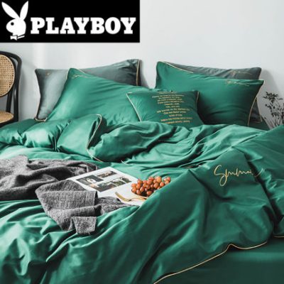 Playboy 60 Tribute satin cotton sang trọng bốn mảnh cotton cotton Bộ chăn ga gối kiểu Bắc Âu