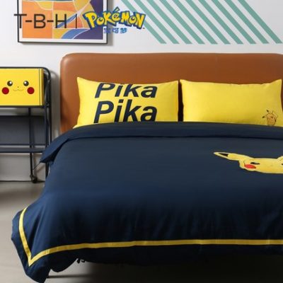 Quần áo dệt may nhà của THEBEAST / Fauvism tên chung Pikachu satin chải bông bốn bộ đồ giường