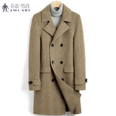 Áo khoác lông cừu đôi mới cho nam Kiểu dáng dài xương cá dài Lông cừu đôi lông cừu Slim Fit