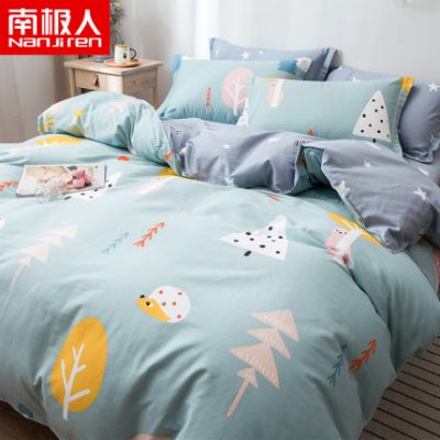 Bộ đồ giường cotton bốn mảnh ở Nam Cực Ký túc xá sinh viên chăn đơn tấm bìa ba mảnh màu đỏ