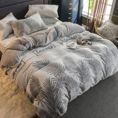 Coral vàng marten sữa hai mặt giường flannel bộ bốn mảnh cộng với nhung dày ấm áp da lộn mùa đông