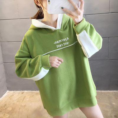 Mùa thu đông 2019 mới của Hàn Quốc chất béo mm cỡ lớn của phụ nữ cộng với áo len dày có mũ trùm đầu áo rộng màu nội suy